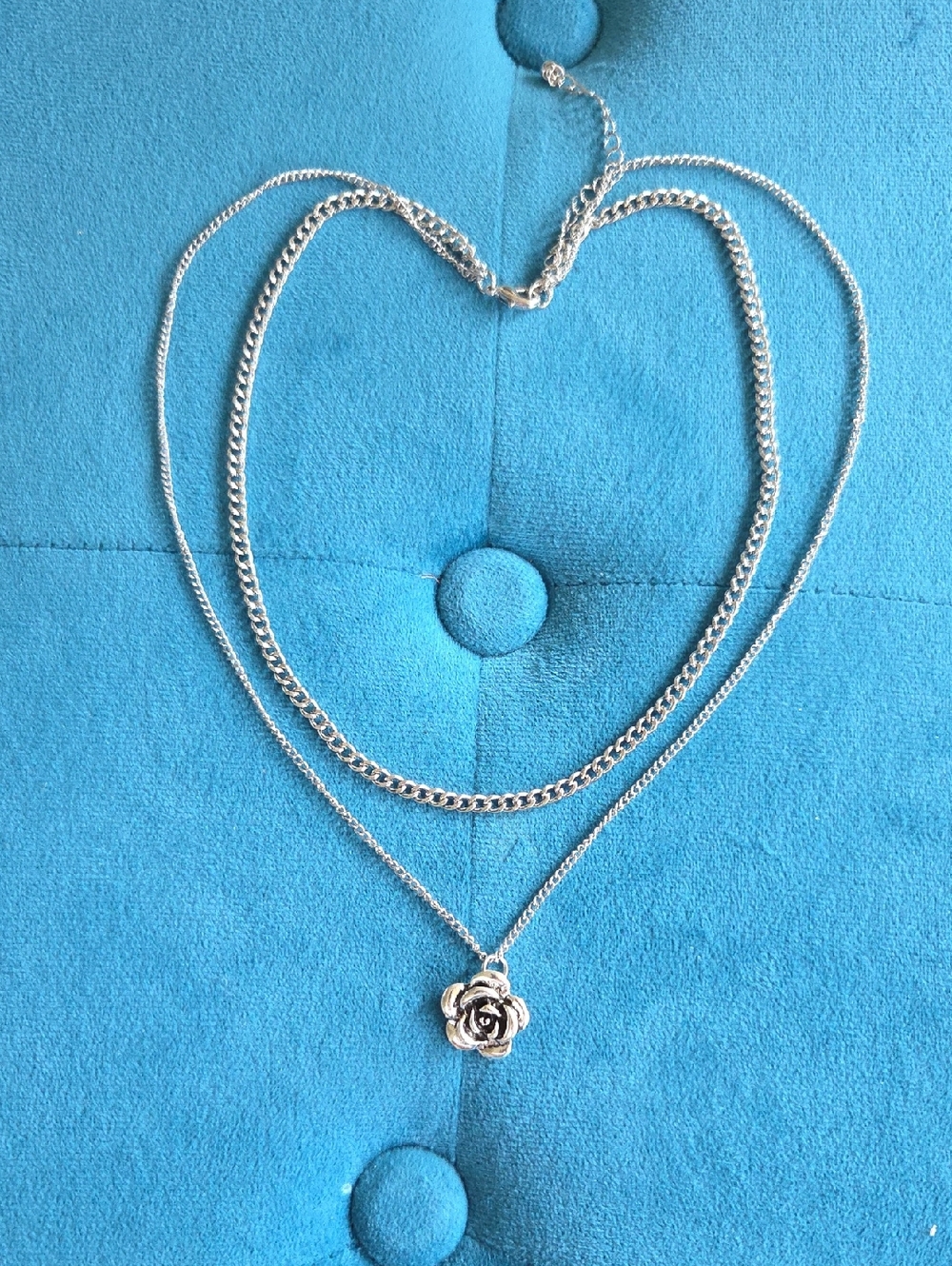 Silver Rose Pendant Layered Necklace - Women Jewelry